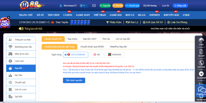 Tiện lợi trong giao dịch nạp và rút tiền